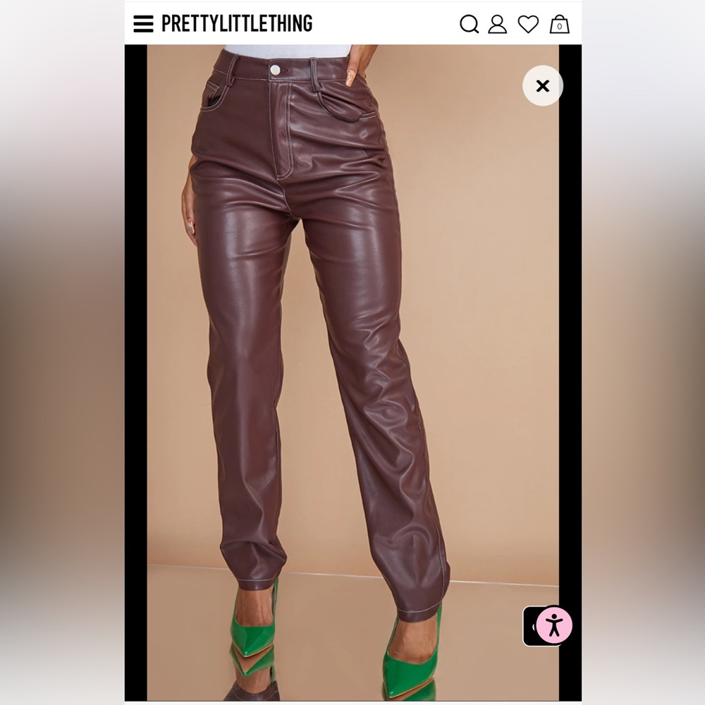 Dark chocolate leather straight leg pants